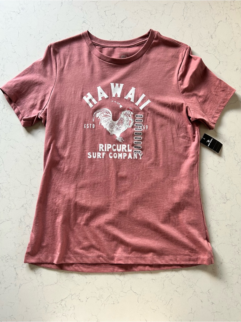 NWT Rip Curl Hawaii Rooster Graphic T-Shirt - Mauve 100% Cotton